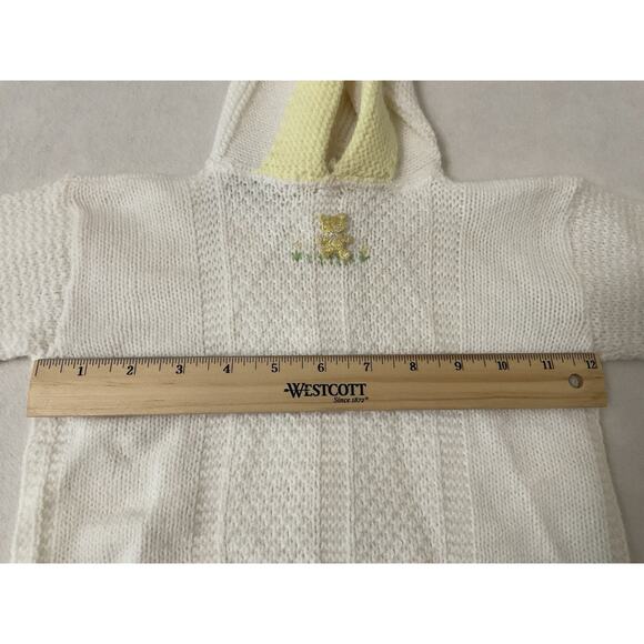 VTG Julius Berger Baby Blanket White Acrylic Yellow Bear Back Zip Weave - Picture 7 of 10